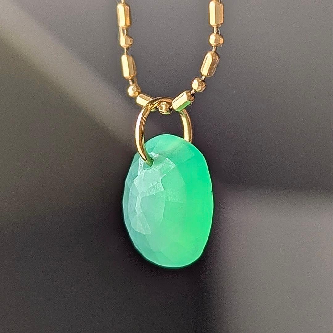 ♢miyumiyu♢K18 大粒アクアマリン + クリソプレーズ チャ―ム