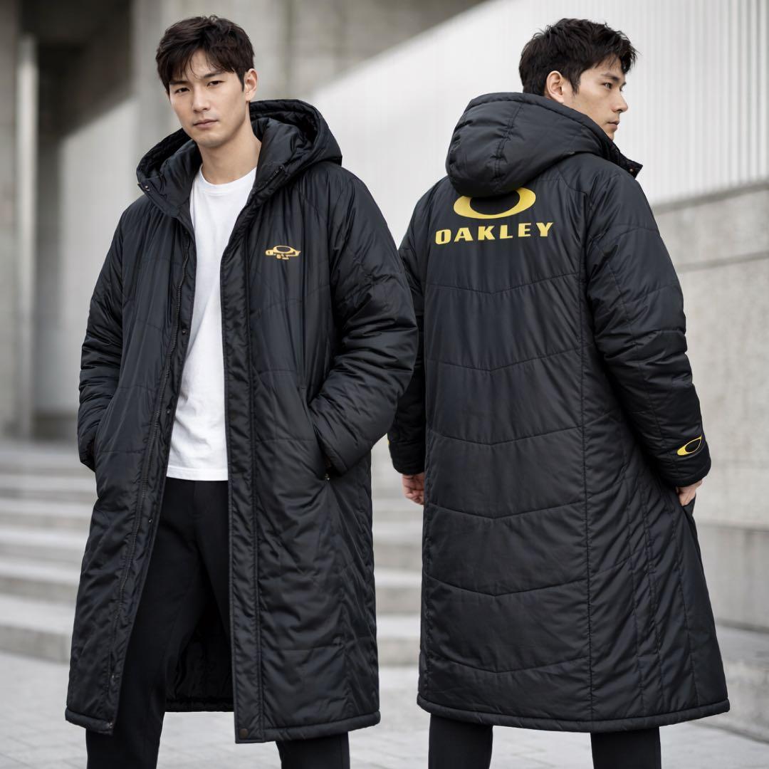 美品OAKLEY オークリー ベンチコート XL ロングコート フード付 ロゴ
