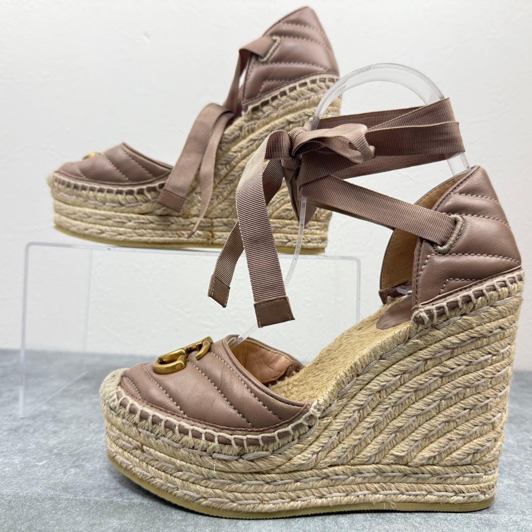 極美品 グッチ GGマーモント エスパドリーユ サンダル ヒール 22.5cm