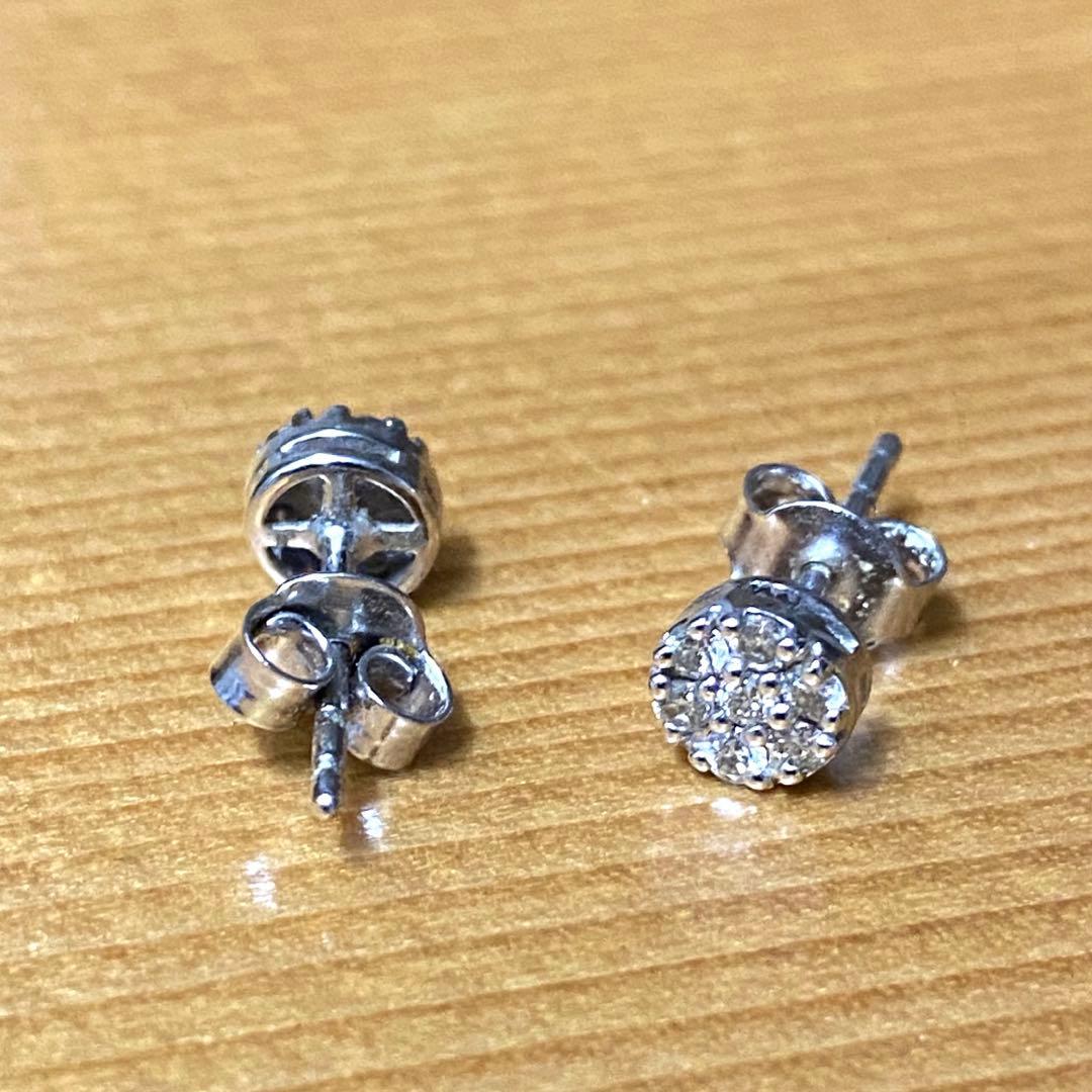 【お買得】10KWGラウンドダイヤモンドピアス
