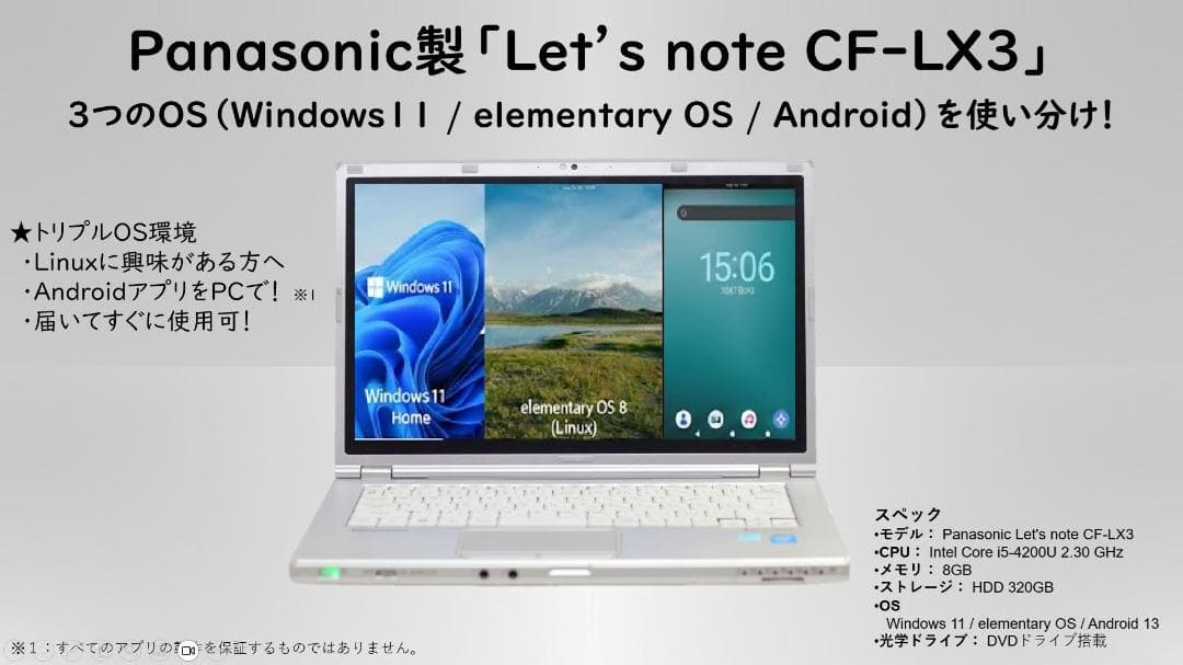 Let's note CF-LX3 Win11/Android/Linux搭載