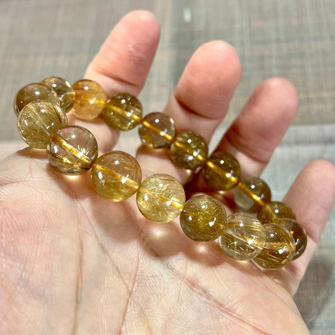 針美しさと透明度抜群　高品質　ゴールドルチルブレスレット　2