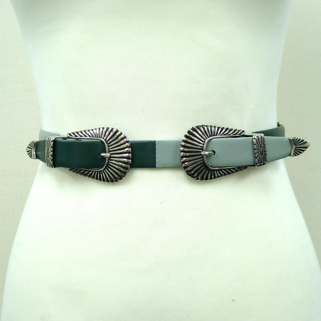 TOGA PULLA トーガプルラ ダブルバックルベルトグリーン 65～67.5