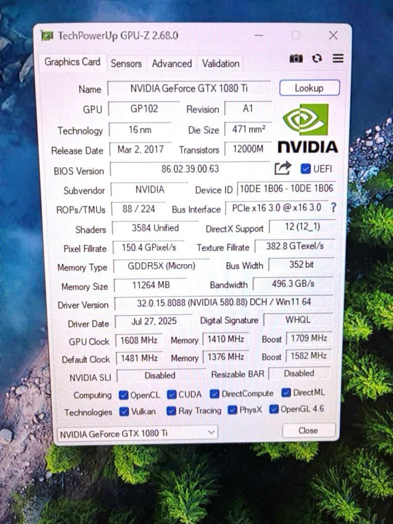 GTX 1080TI 11GB 352BIT GDDR5X 動作確認済み