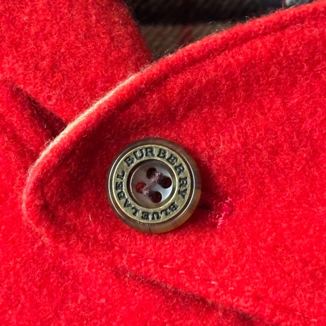 【美品】バーバリー　ウール　ダッフルコート　Ｌ　赤　ノバチェック