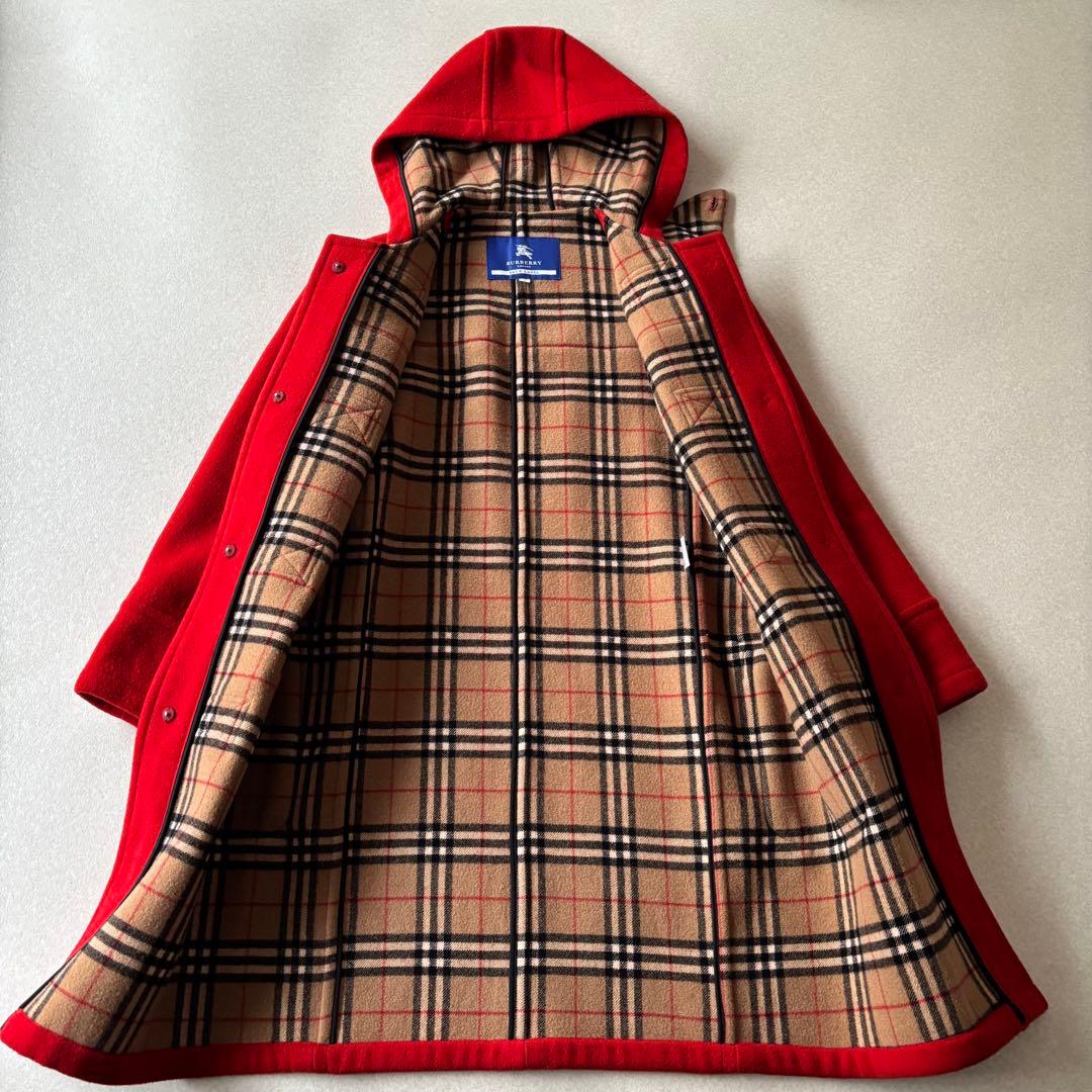 【美品】バーバリー　ウール　ダッフルコート　Ｌ　赤　ノバチェック