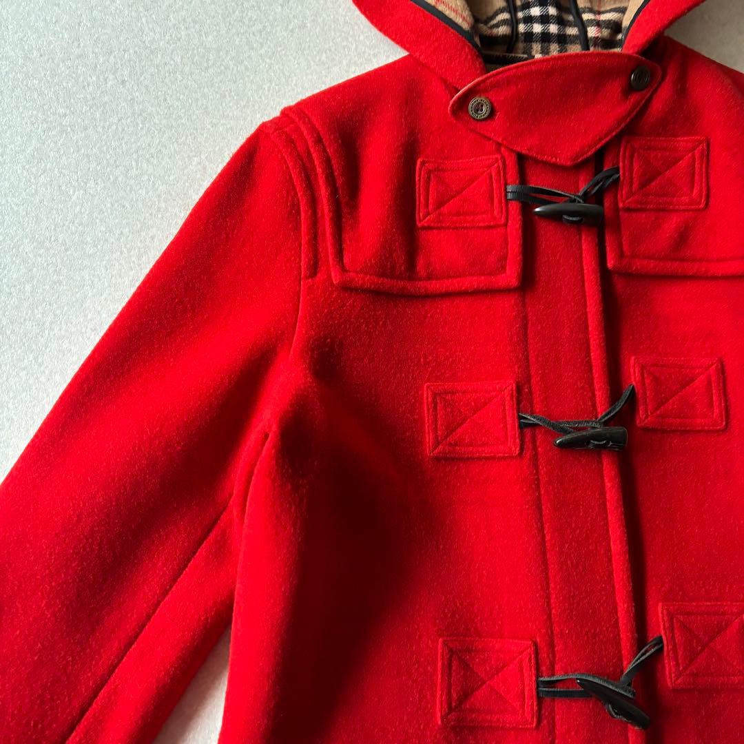 【美品】バーバリー　ウール　ダッフルコート　Ｌ　赤　ノバチェック