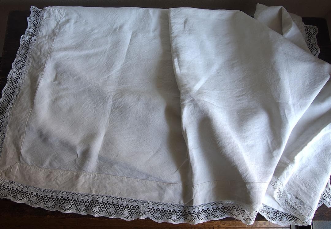 ニードルレースとクロス刺繍 シーツ ベッドリネンン ホワイトリネン/K167