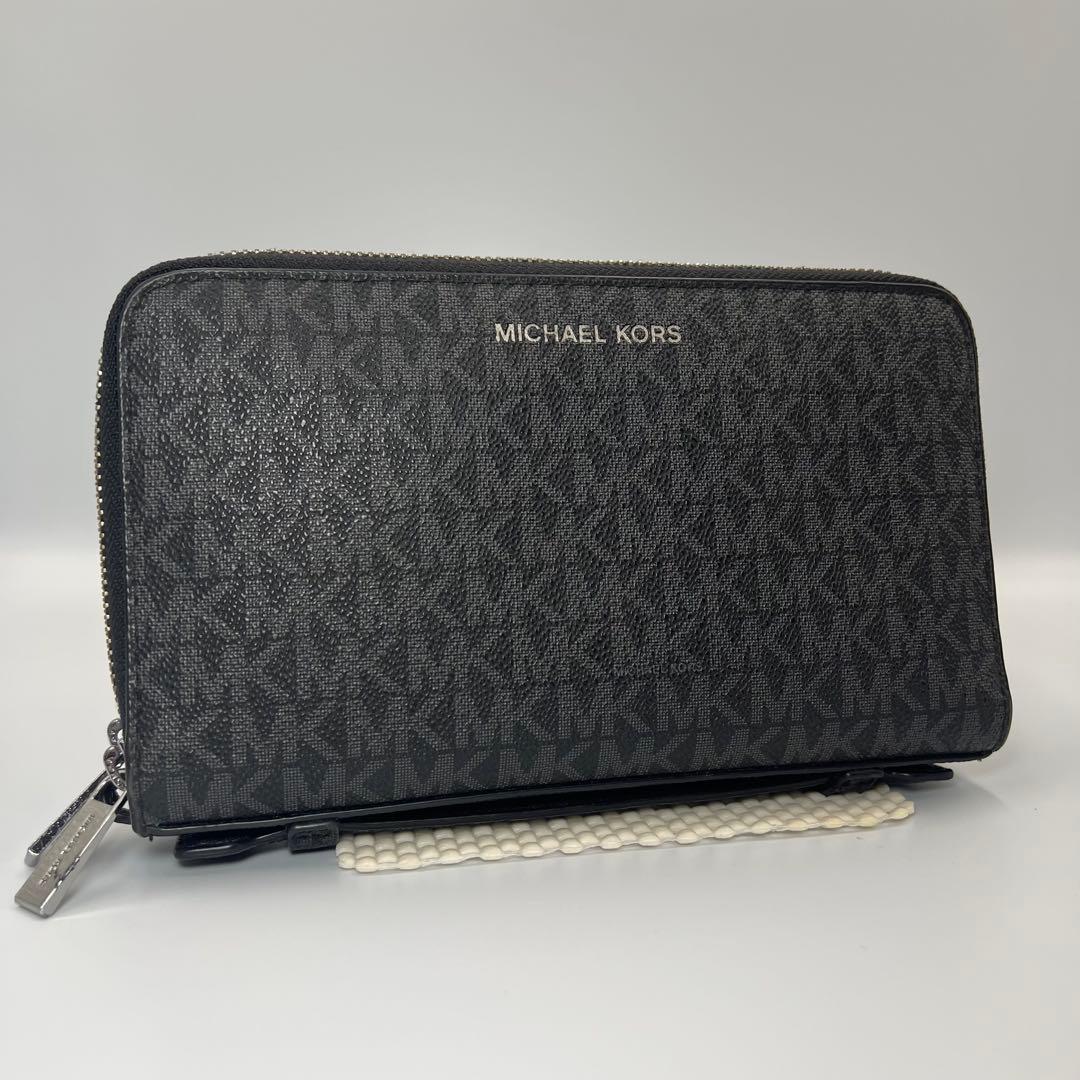 マイケルコース　オーガナイザー　MK総柄　レザー　財布　ウォレットバッグ　黒