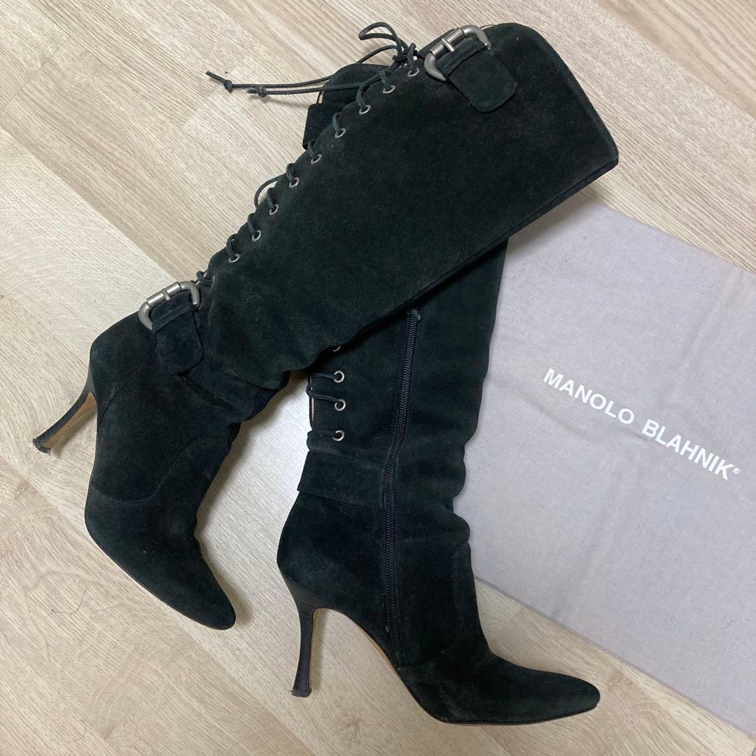 【格安】MANOLO BLAHNIK レースアップ　ブラックロングブーツ 36