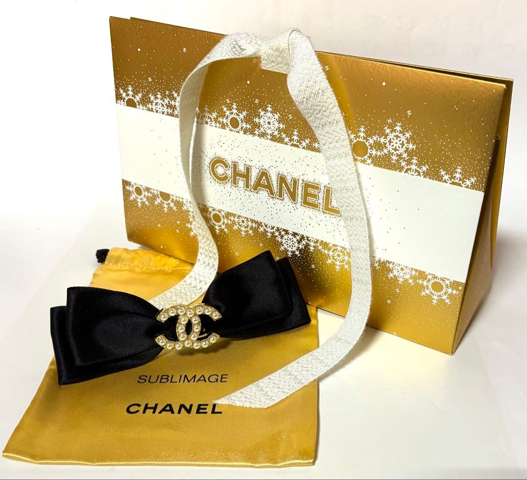 CHANELシャネル☆サテンリボンバレッタ・ココマークビーズ☆巾着ポーチボックス