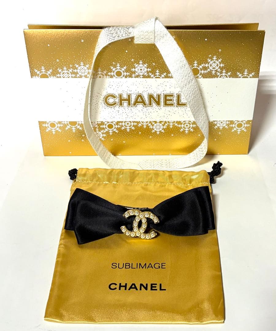 CHANELシャネル☆サテンリボンバレッタ・ココマークビーズ☆巾着ポーチボックス