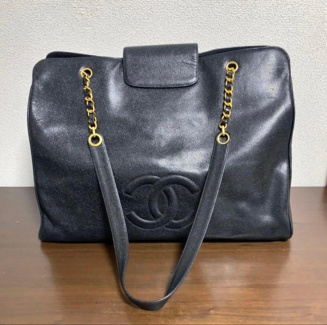 ヴィンテージ★CHANEL スーパーモデルバッグ　ボストン　キャビアスキン　黒