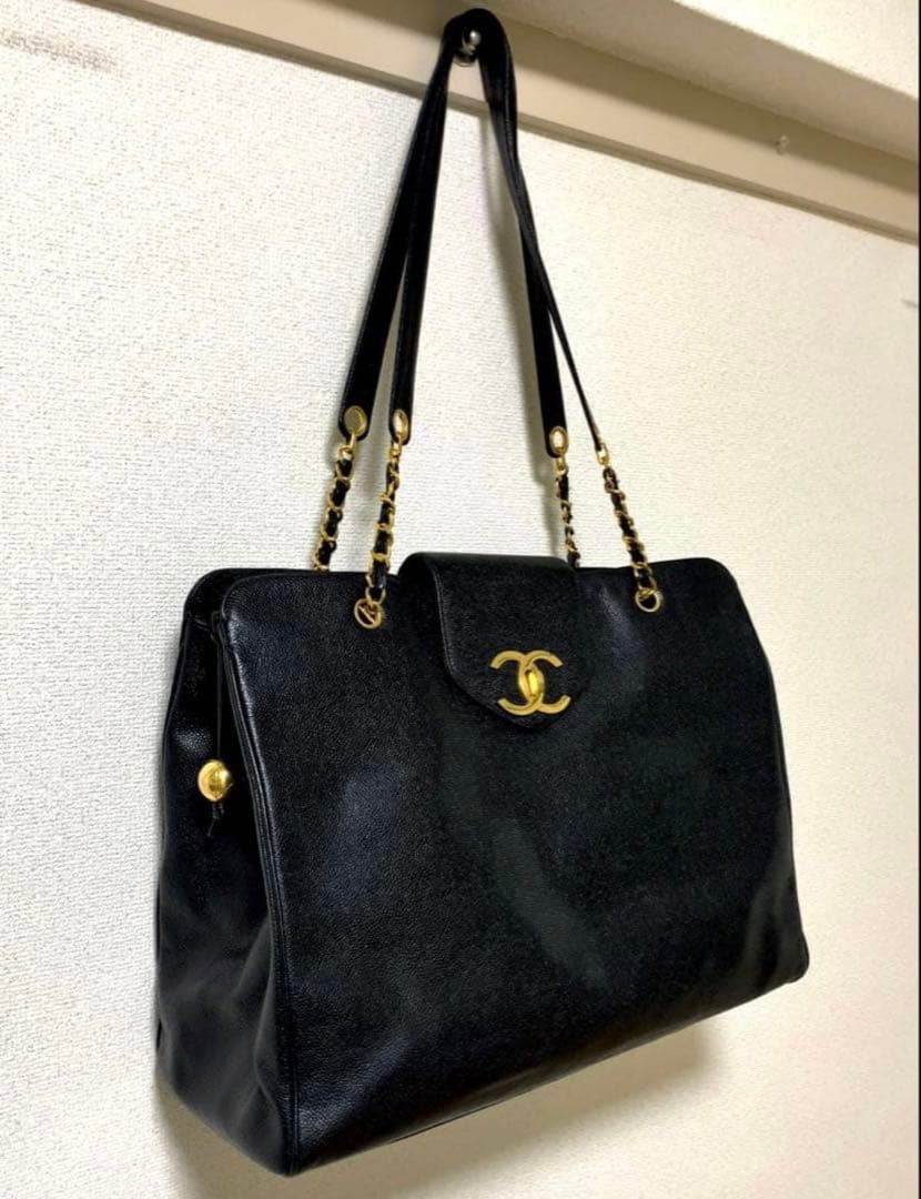 ヴィンテージ★CHANEL スーパーモデルバッグ　ボストン　キャビアスキン　黒