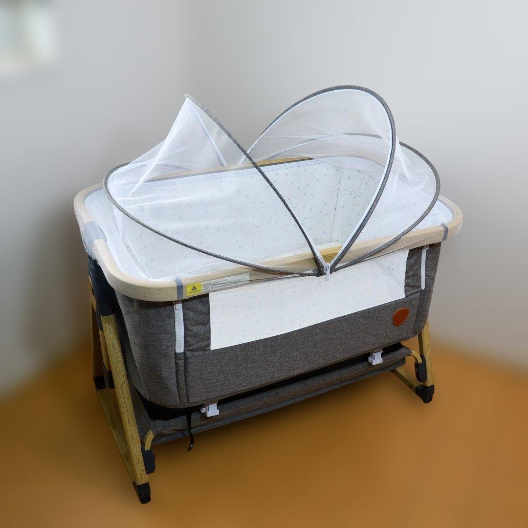 【美品】HZDMJベビーベッド添い寝折りたたみ ハイローベッドグレー