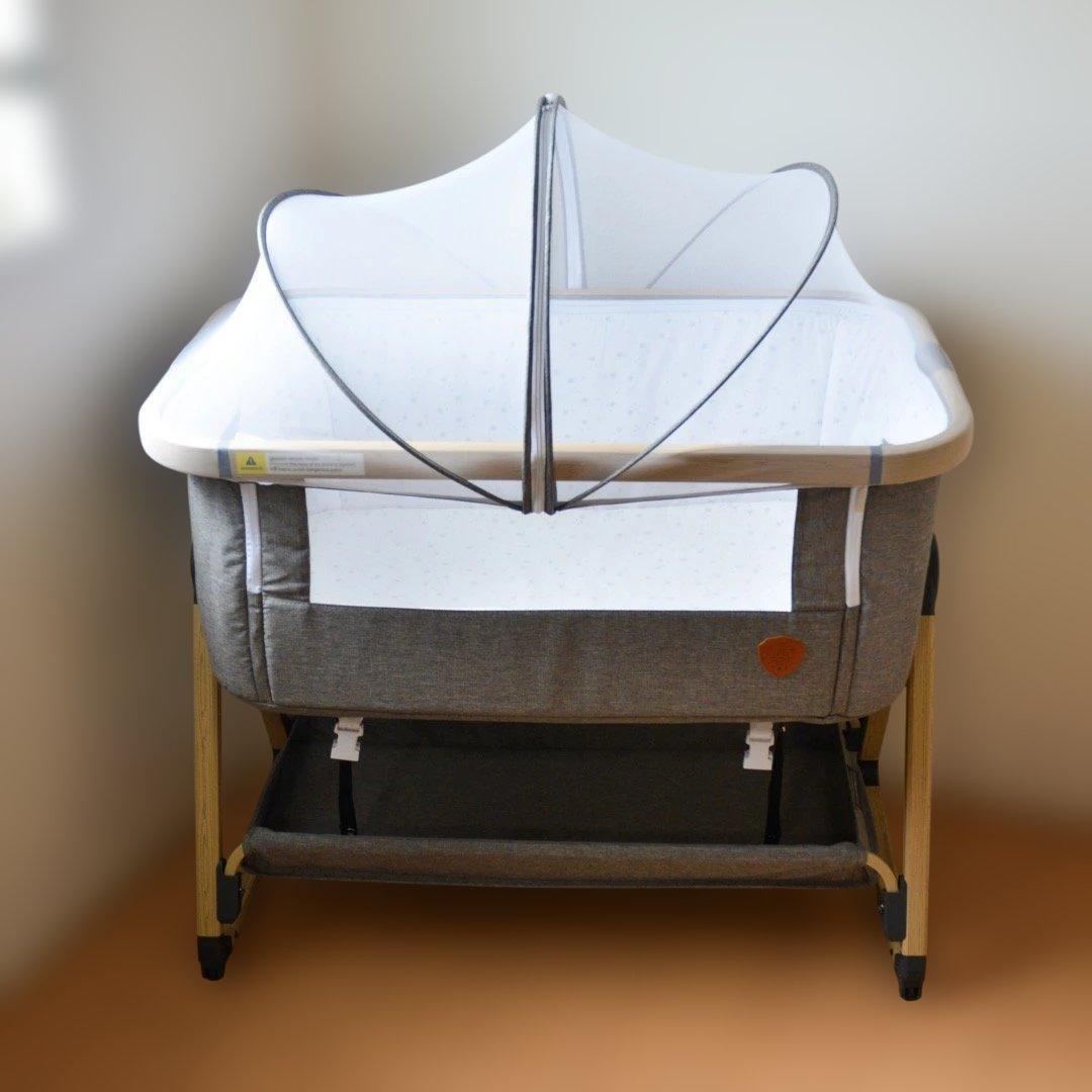 【美品】HZDMJベビーベッド添い寝折りたたみ ハイローベッドグレー