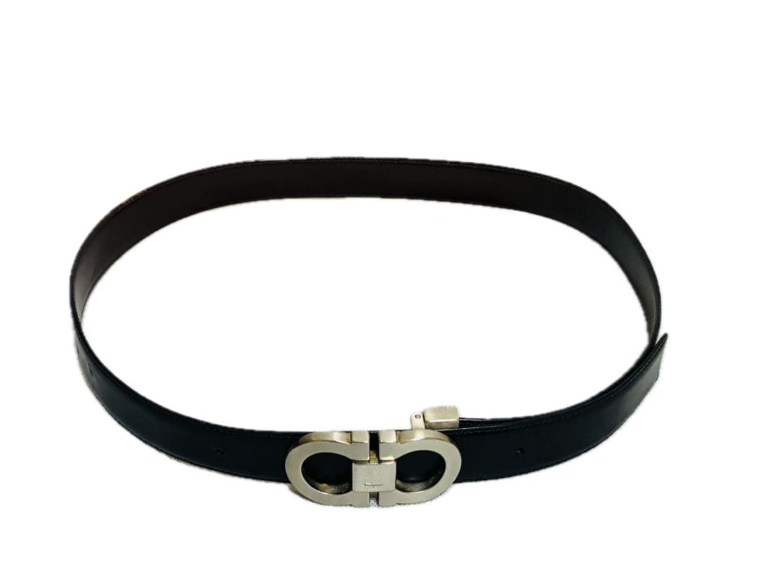 サルヴァトーレフェラガモ　レザーベルト ダブルガンチーニ　シルバー