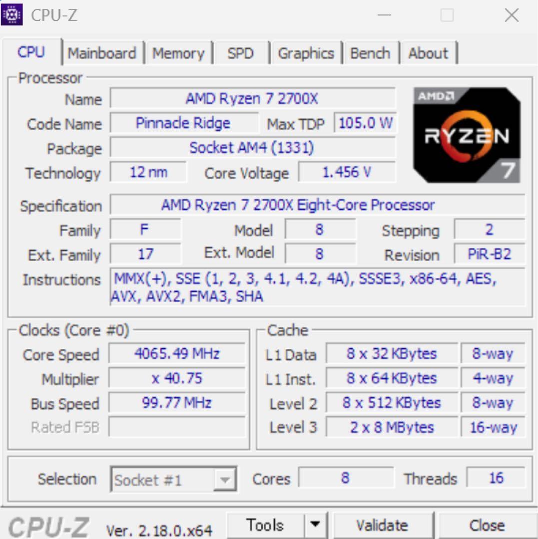 B450M Pro4、Ryzen 7 2700X、メモリ32GBセット