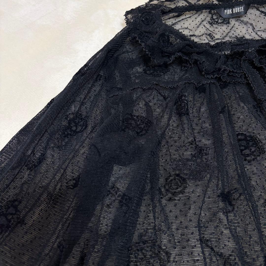 ピンクハウス　ドットチュール　プルオーバー　猫　薔薇　王冠　鍵　試着のみ【P65