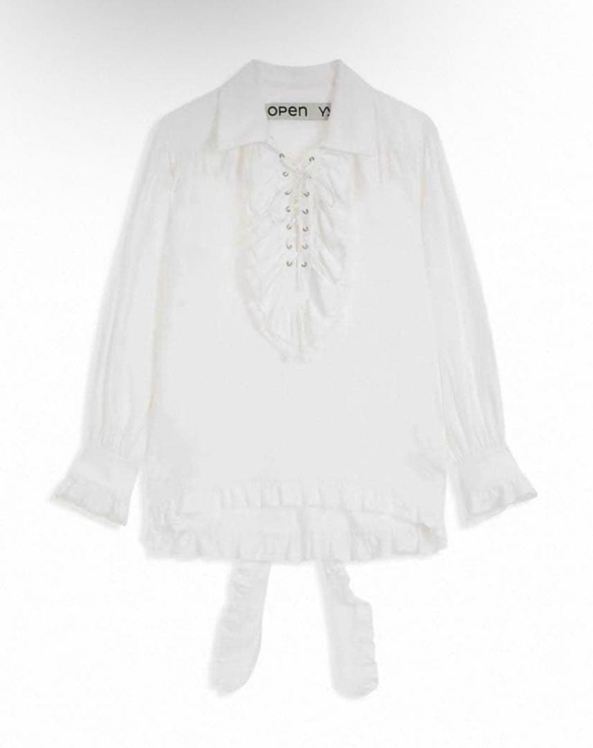openyy フリルトリムブラウス ホワイト