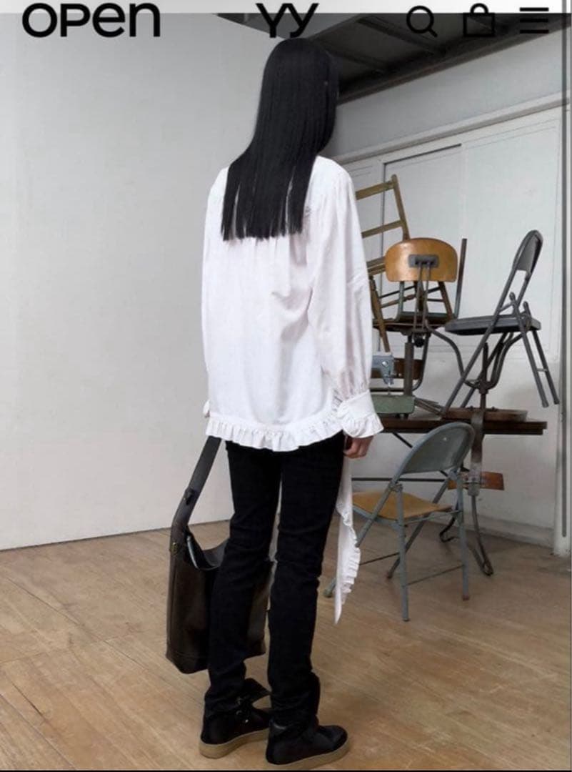 openyy フリルトリムブラウス ホワイト