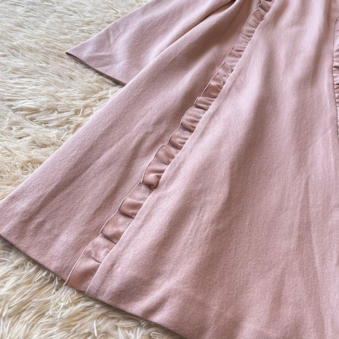 美品 M'S GRACY フリル ウール ワンピース 長袖 ピンク 38