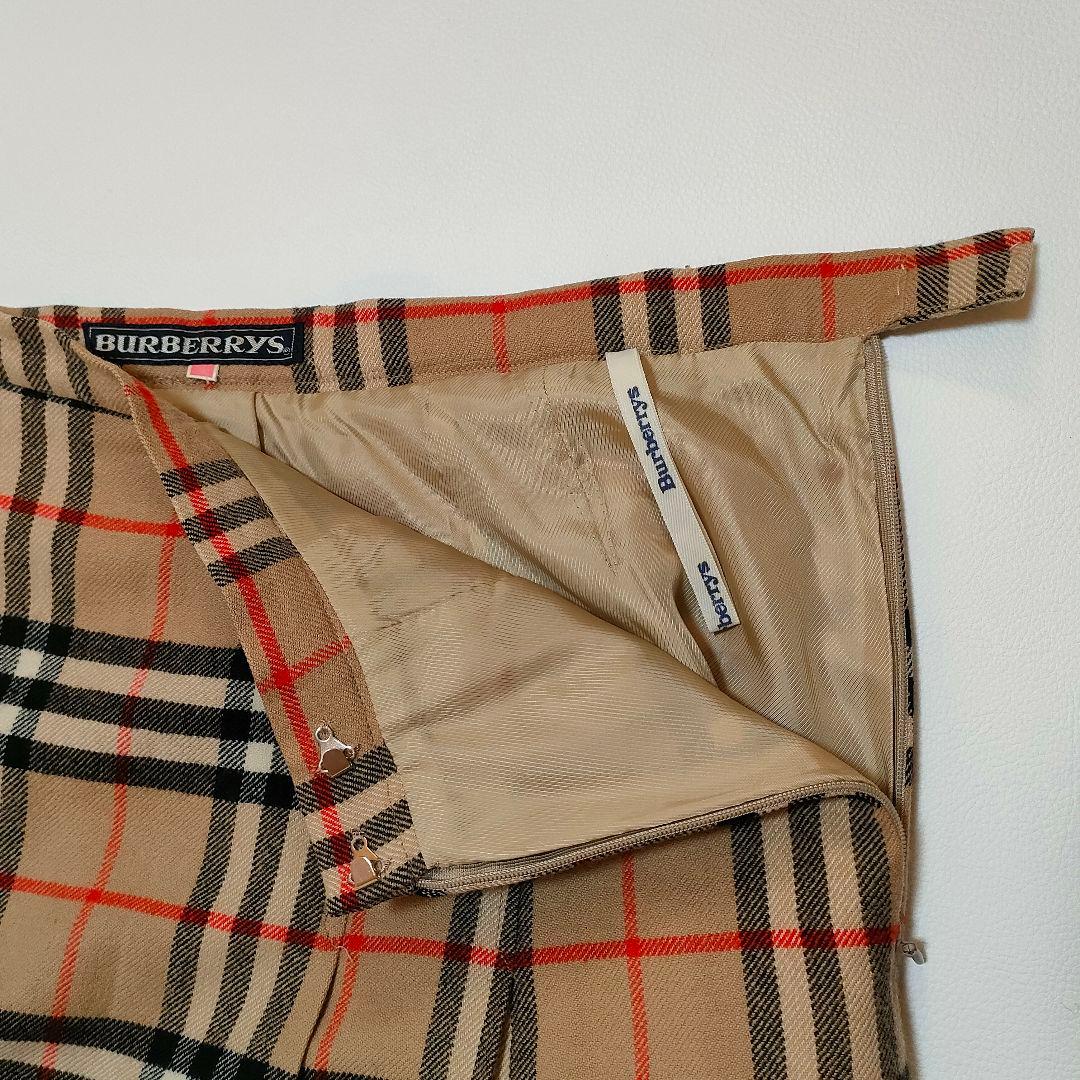 【美品】バーバリー　ノバチェックウール100%ロングスカート　プリーツ　L