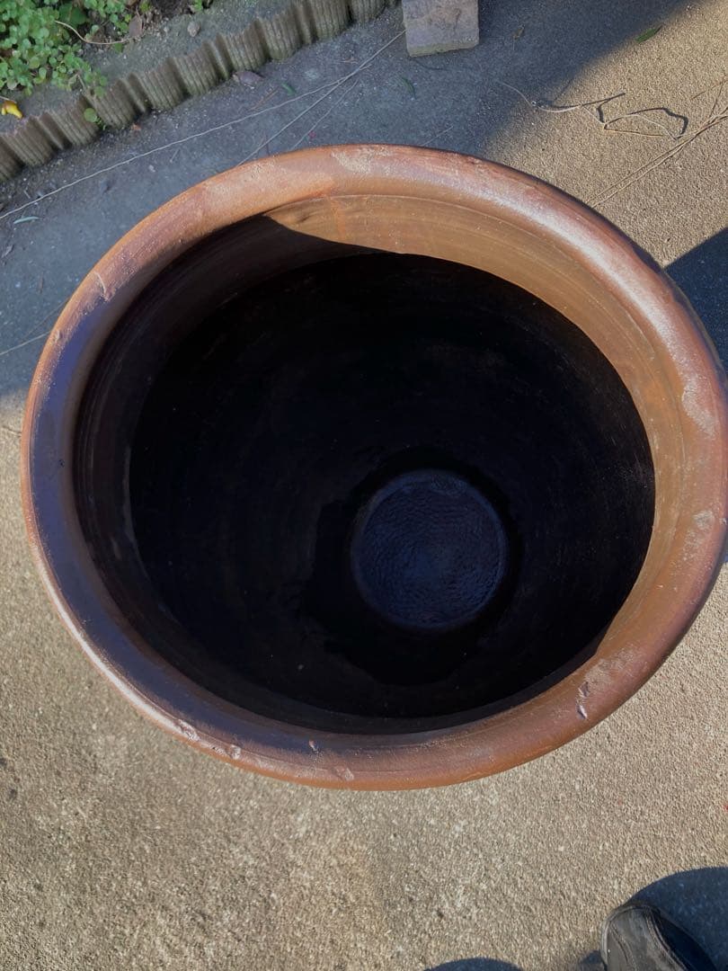 古道具 甕 昭和レトロ 陶器製 オブジェ 陶器製水鉢 ダークブラウン 約60cm