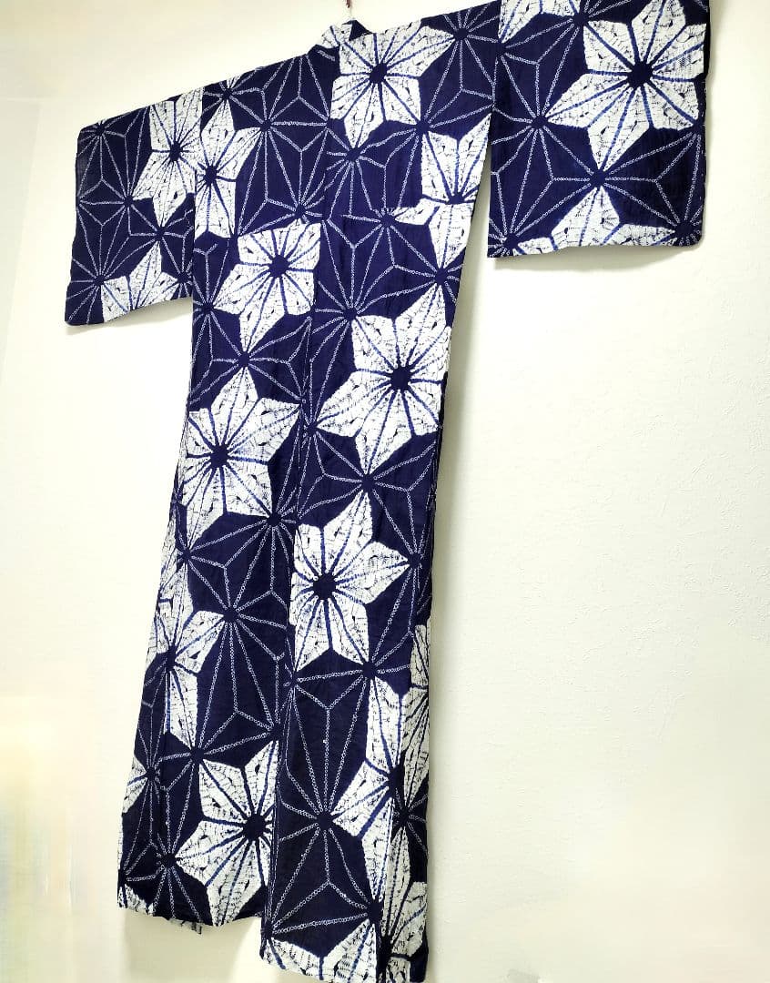 【超美品】有松絞り 麻の葉 浴衣 着物 単衣 トール きものやまと 巻き上げ絞り