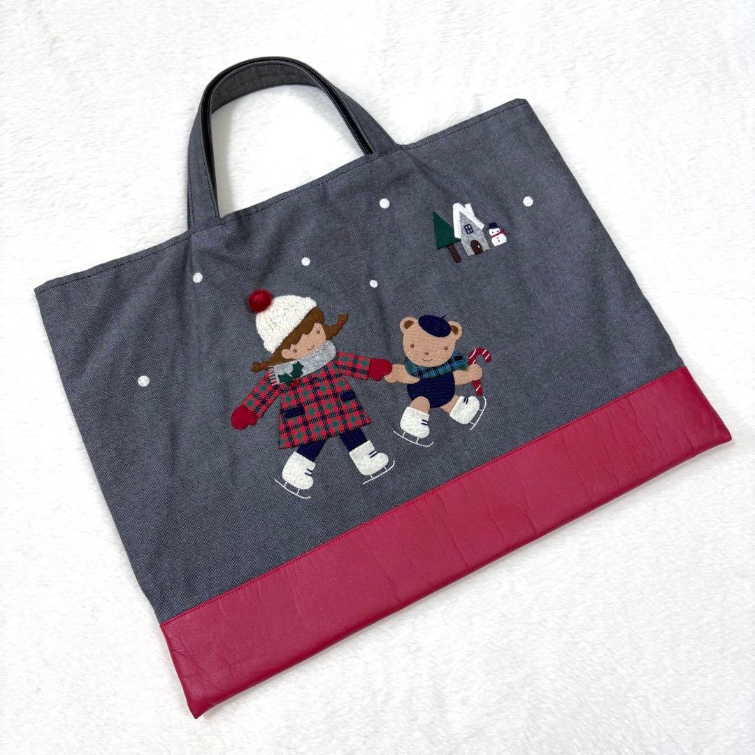 【ファミリア】デニムバッグ 限定 クリスマス 手刺繍 チェック 女の子 くま
