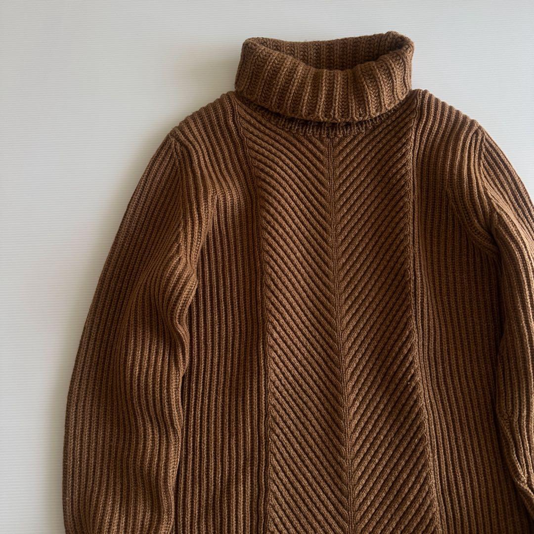 HYKE ハイク /リブタートルニット ブラウン 1 ハイネック ヘリンボーン