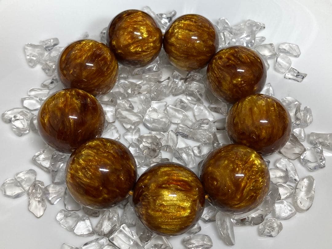 天然石　人工石　金糸海柳　レアサイズ　超大玉　数珠　ブレスレット