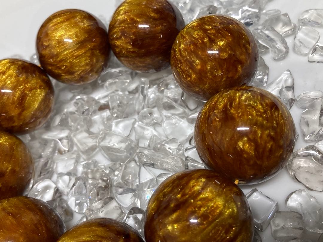 天然石　人工石　金糸海柳　レアサイズ　超大玉　数珠　ブレスレット