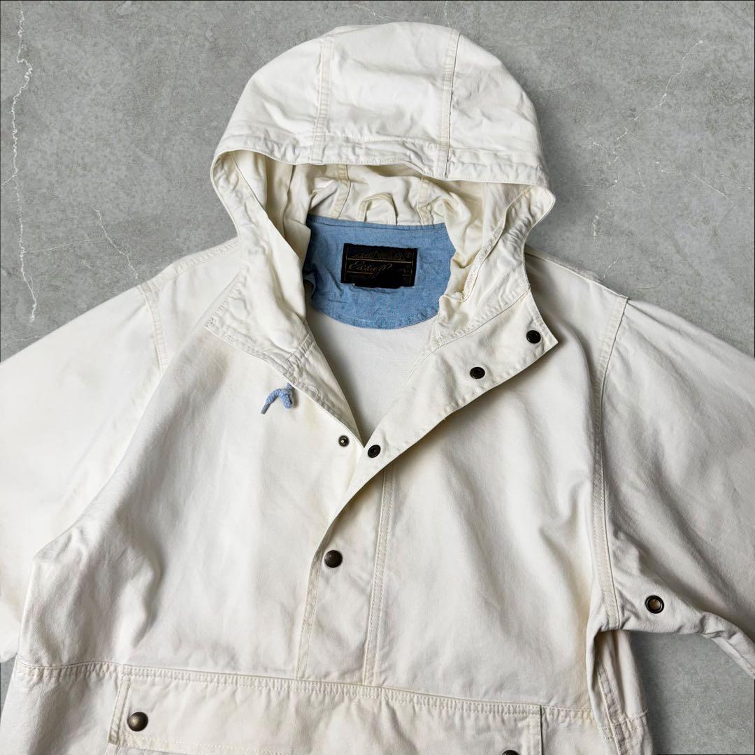 80s Eddie Bauer 黒タグ コットンアノラックパーカー 生成り 白