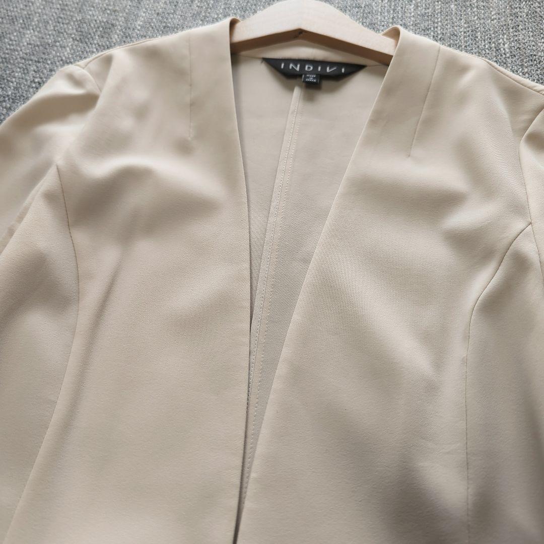 インディヴィ　春夏　UVケア　接触冷感　洗える　セットアップスーツ　アイボリー