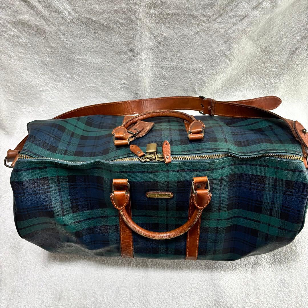 美品 ポロラルフローレン ブラックウォッチ 2WAY ボストンバッグ グリーン