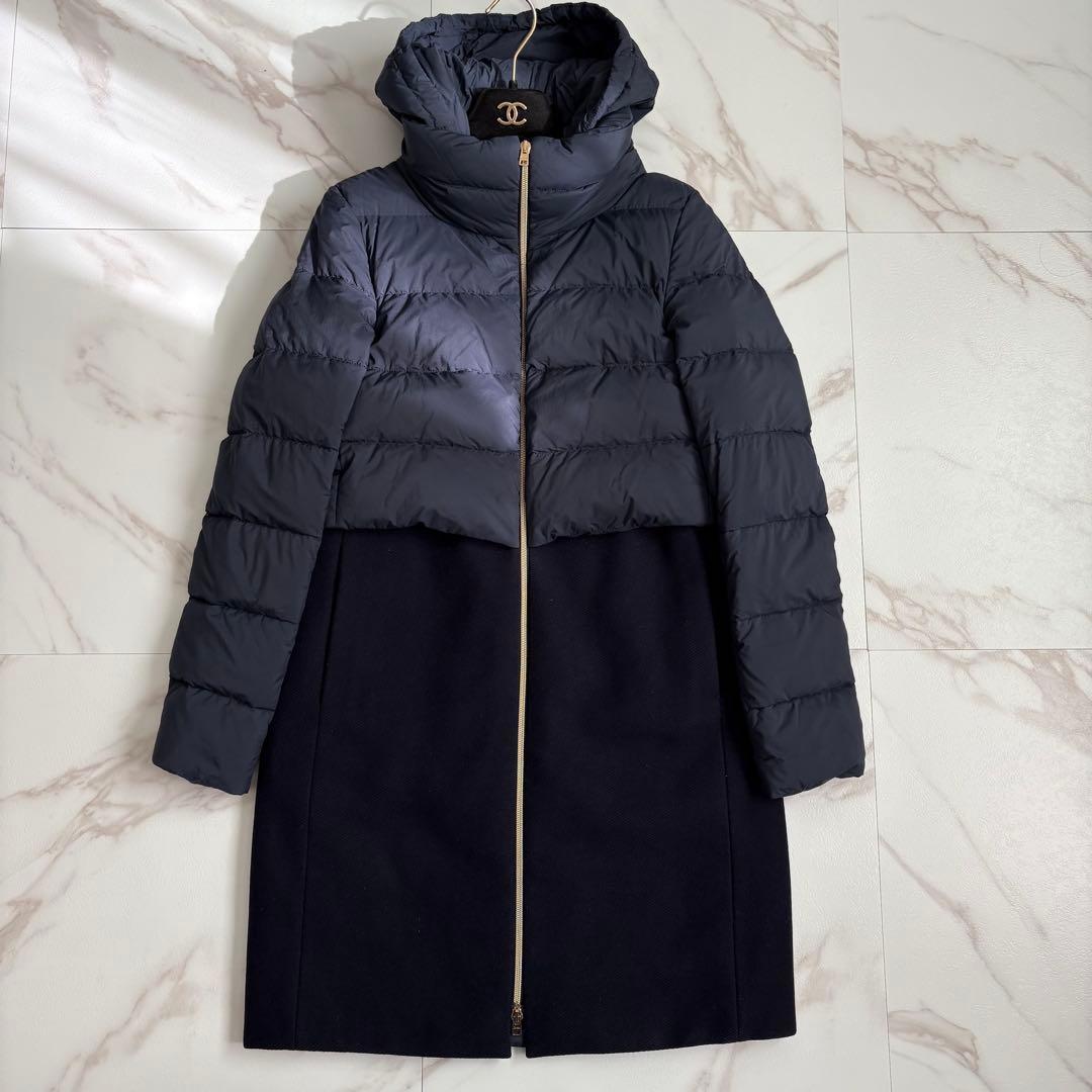 美品◆HERNO 大きいサイズ42 切り替え ダウンコート 2way 金釦