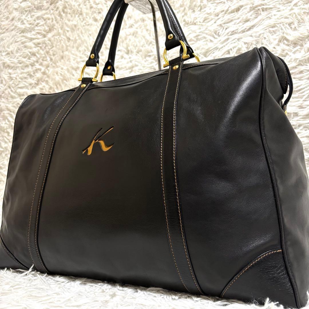 ✨極美品✨キタムラ ボストンバッグ ロゴ型押し ゴールド金具 大容量 レザー 黒