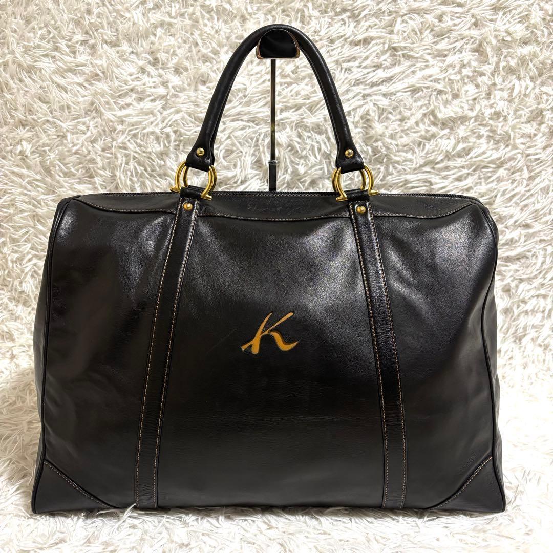 ✨極美品✨キタムラ ボストンバッグ ロゴ型押し ゴールド金具 大容量 レザー 黒