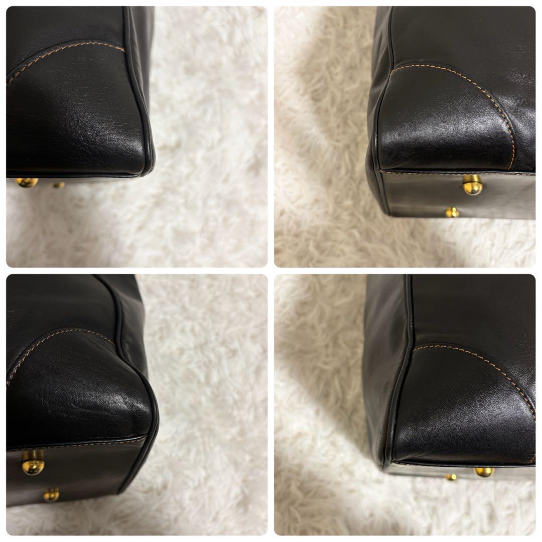 ✨極美品✨キタムラ ボストンバッグ ロゴ型押し ゴールド金具 大容量 レザー 黒