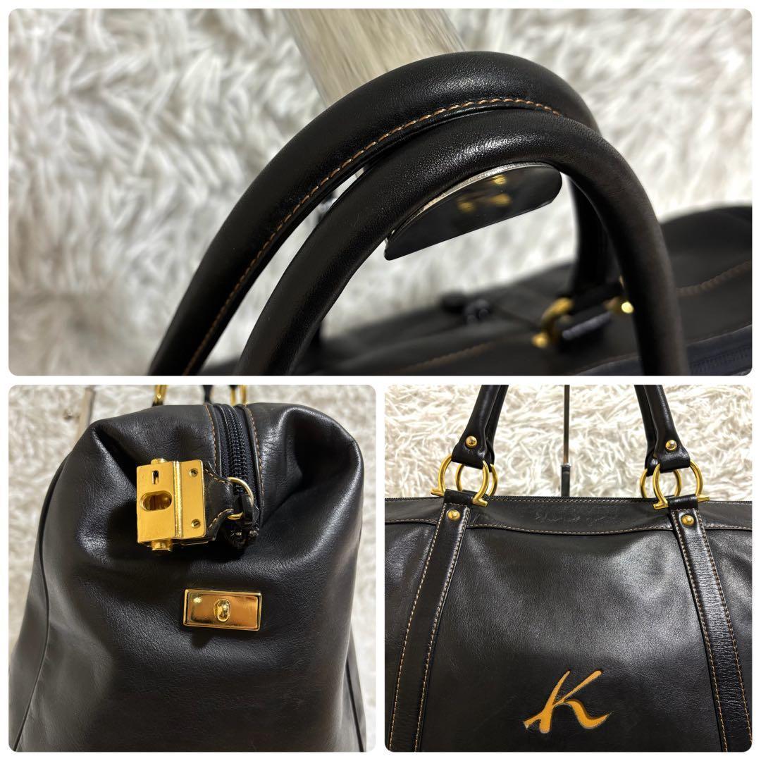 ✨極美品✨キタムラ ボストンバッグ ロゴ型押し ゴールド金具 大容量 レザー 黒