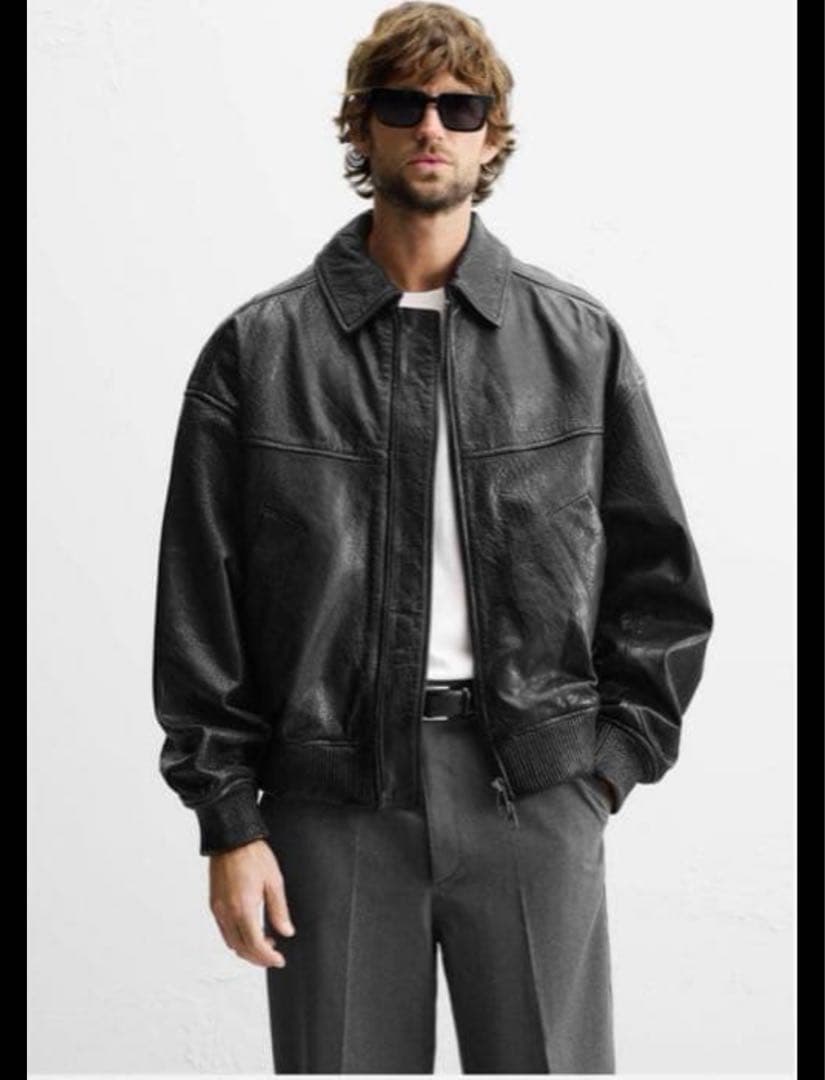 エンボス　レザージャケット ZARA 本革　羊革　短丈