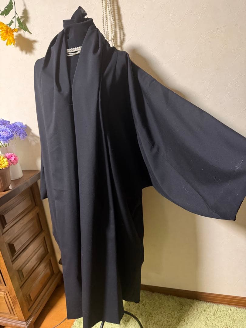 ソウソウ　羽織コート　梳毛×モスリン もじり袖 可逆　濡羽色×扇　着物みたい