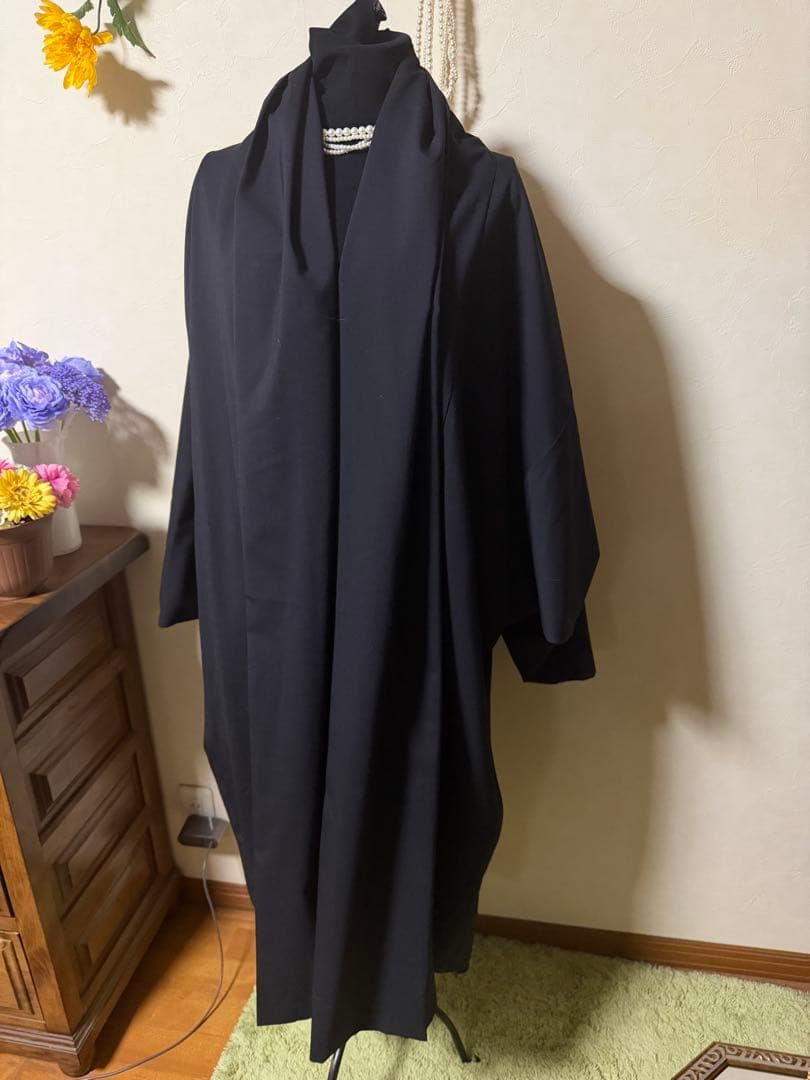 ソウソウ　羽織コート　梳毛×モスリン もじり袖 可逆　濡羽色×扇　着物みたい