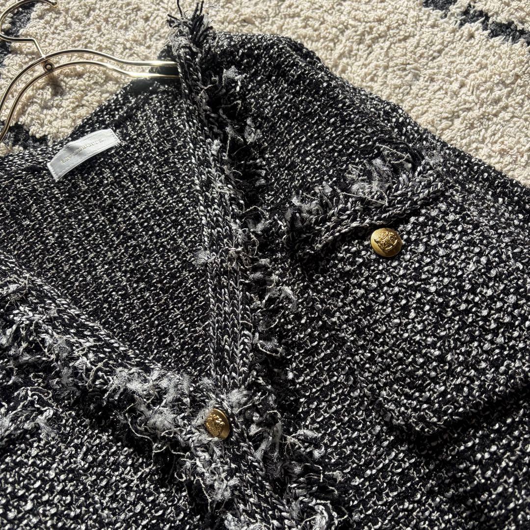 美品✨リヴドロワ ツイードニットカーディガン 黒　ブラック フリンジ