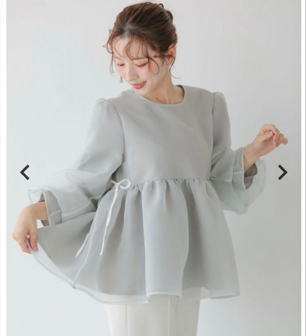 Fitmore クリンクルシアーオーガンジーボリュームスリーブトップス