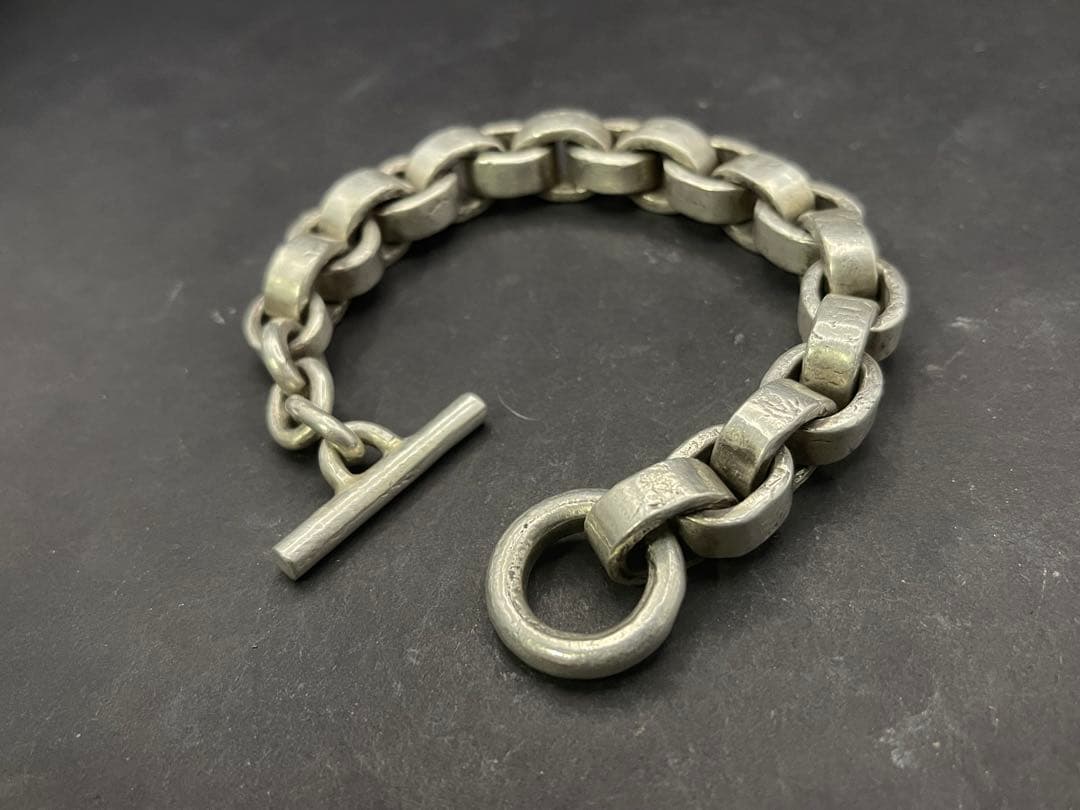 超極太　鍛造仕上げ　シルバー925 ペーパーチェーンブレスレット Tバー