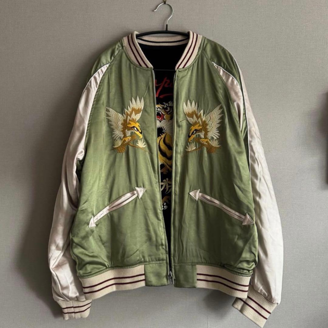 【ゆう】リバーシブル別珍虎とサテン鷹刺繍 Japanスカジャン XL