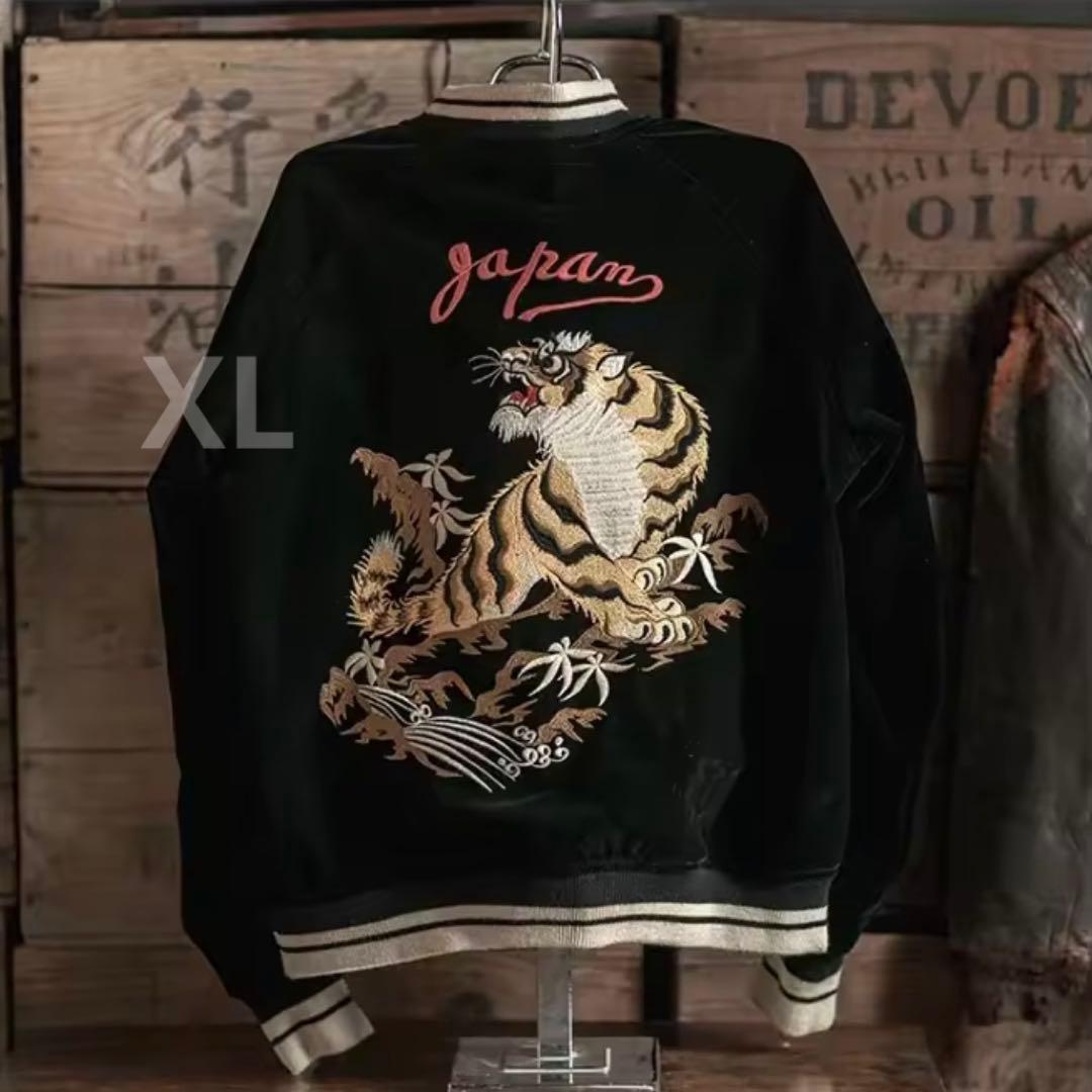 【ゆう】リバーシブル別珍虎とサテン鷹刺繍 Japanスカジャン XL