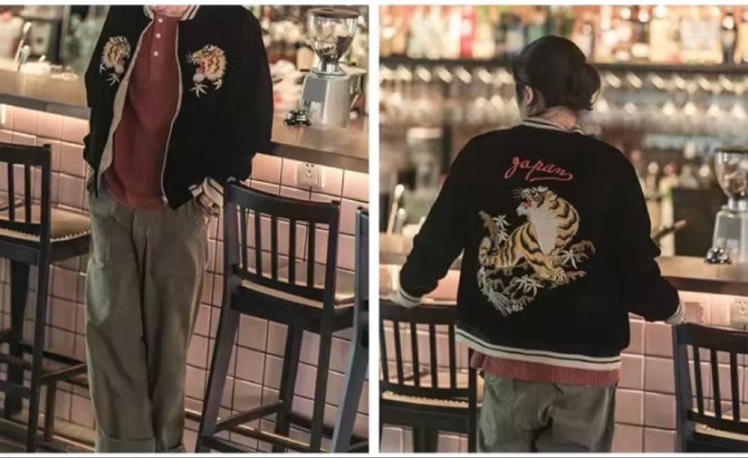 【ゆう】リバーシブル別珍虎とサテン鷹刺繍 Japanスカジャン XL